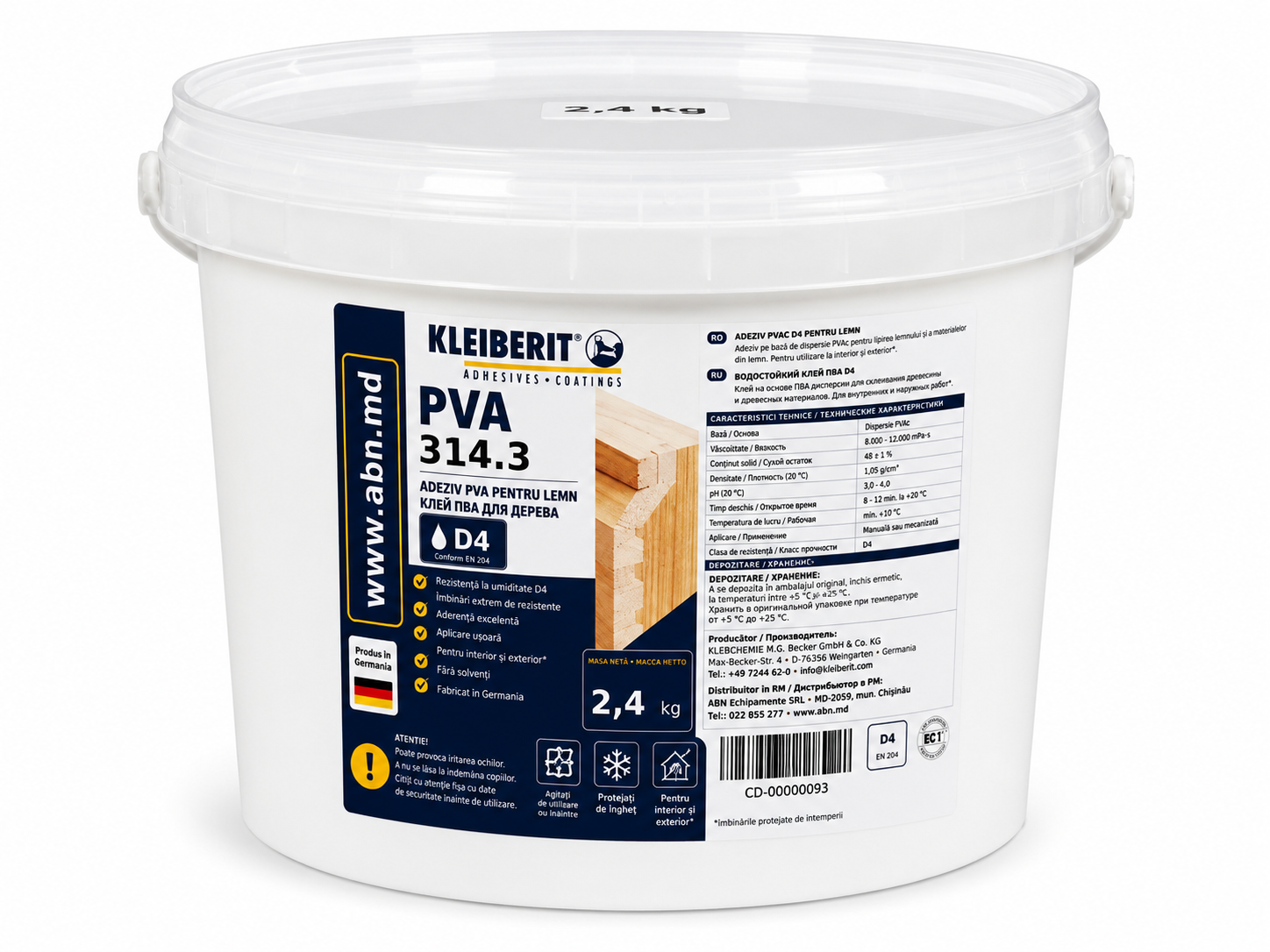 Основное 314.3.2400 KLEIBERIT 314.3 2.4 kg adeziv PVA D4 pentru lemn