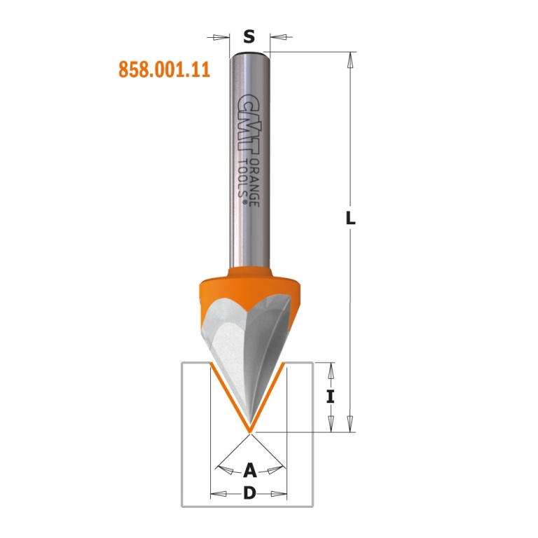 Freză CMT Laser Point 7/8/958 – desen dimensional S, L, I, A și D
