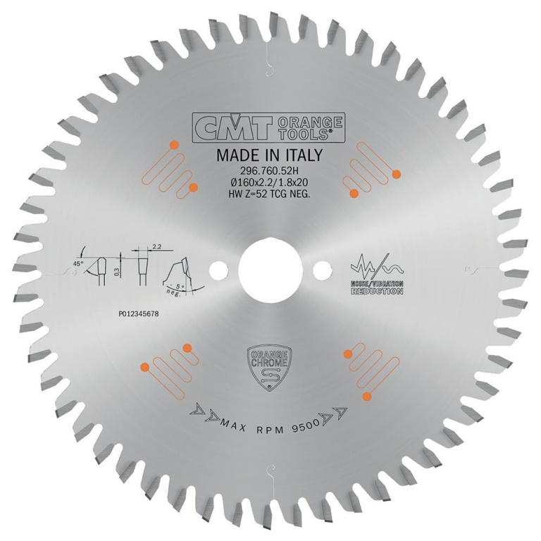 Pânze CMT 296/297 Chrome pentru aluminiu și laminate — detaliu tehnic