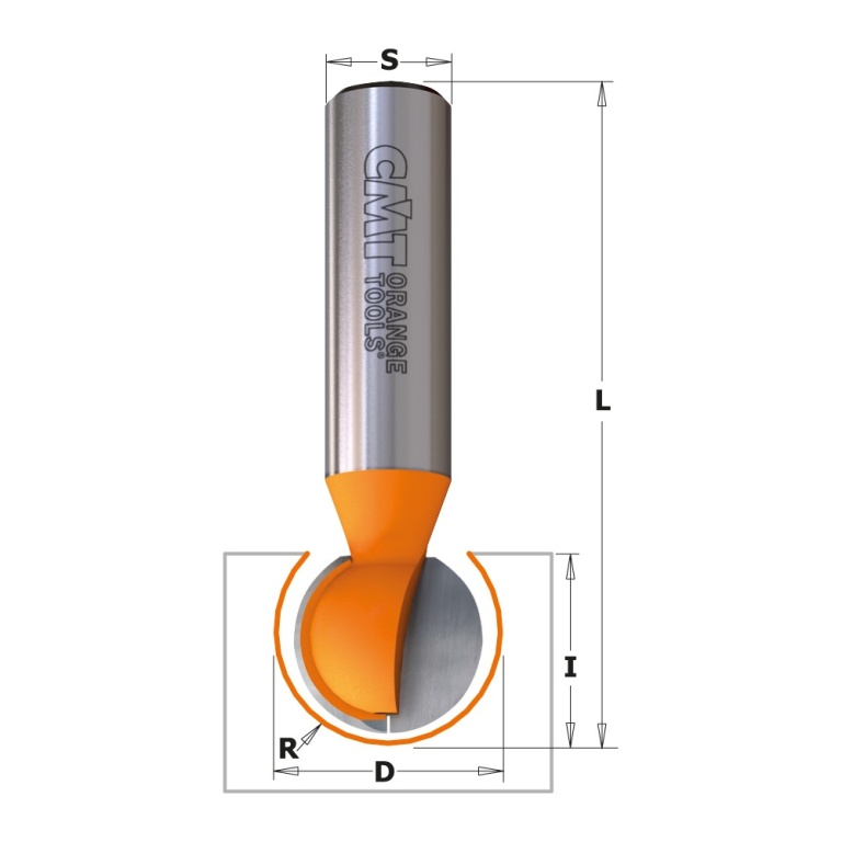 Freză CMT 8/968 cu cap sferic – dimensiuni S, L, I, D și raza R