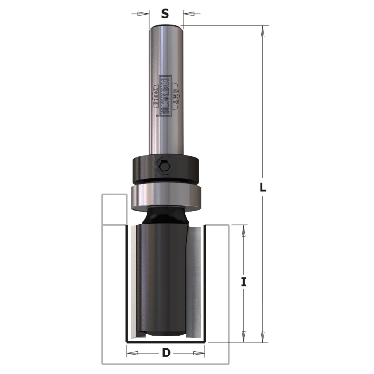 Freză economică CMT Contractor K911B cu rulment superior – desen dimensional D, I, L, S