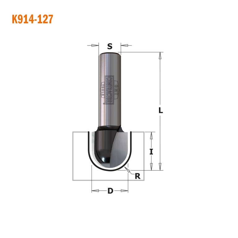 CMT Contractor K914-127, desen tehnic al frezei pentru caneluri rotunjite cu raza R 6,35 mm
