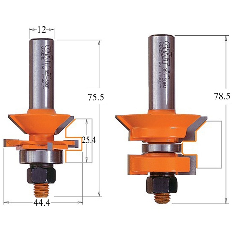 Schema dimensională a setului CMT V-Tongue & Groove 8/955.506